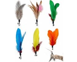 Reserveonderdelen voor kattenhengel, 6 stuks, reservekoppen met veren, 6 verschillende modellen voor interactieve spellen, stimuleert het jachtinstinct tegen verveling