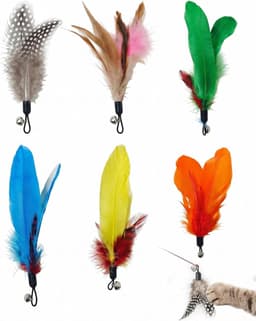 Reserveonderdelen voor kattenhengel, 6 stuks, reservekoppen met veren, 6 verschillende modellen voor interactieve spellen, stimuleert het jachtinstinct tegen verveling — thumbnail 1