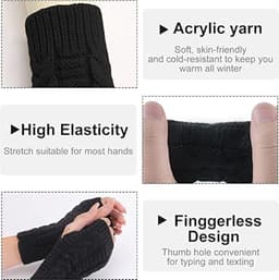 1 stuk vingerloze winterhandschoenen voor heren en dames, gebreide warme armmouwen met duimgaten, zachte pols handschoenen, korte gedraaide handschoenen, wollen halve vinger open, warme en koudebestendige polsbeschermers, arm mouwen,Kaki — thumbnail 5