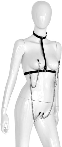 Kiotos - Lederen Collar Chest met 4 Clamps - Dé Ultieme Sensatie voor BDSM Liefhebbers! — thumbnail 2