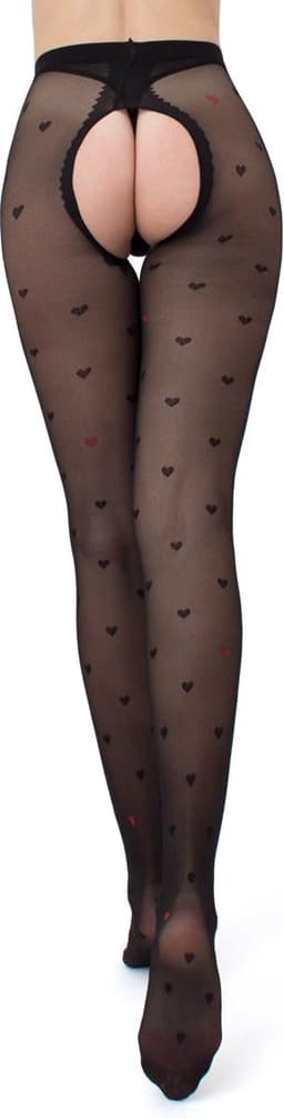 Giulia - Intimo Fashion licht glanzende 20den Panty met hartjes en open kruis - Zwart - XL — thumbnail 11