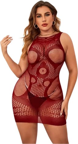 LekkerStout Plus Size Jacquard Bodycon Jurk - Bordeaux - Sexy Lingerie | M-XL | ( LS024 ) — thumbnail 1