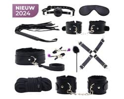 BDSM Set - 10 Delig - Gag Ball & Zweep - Seksspeeltjes - Handboeien - Zwart