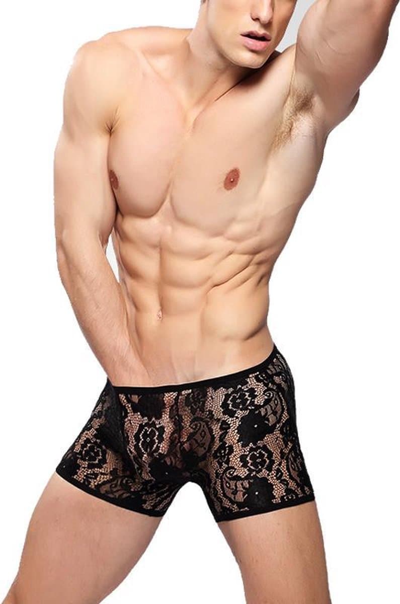 Sexy heren boxer - Boxershort van kant met stretch - Zwart - Maat M/L — afbeelding 1