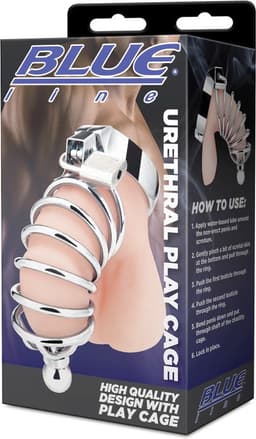 Blueline - Urethral Play Cage Kuisheidskooi - Zilverkleurig — thumbnail 3