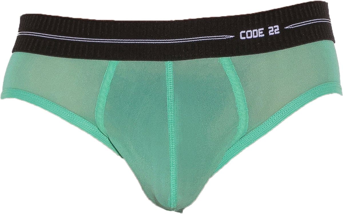 CODE 22 Sheer Mesh Brief Green - MAAT M - Erotisch Heren Ondergoed - Slip voor Man - Sexy mannen Slip — afbeelding 1