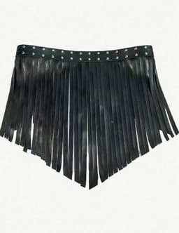 Leren Fringe Rok met Studs – Open Voorzijde – One Size – Festival & Clubwear – Lak Leer PVC Look – Strict Dresscode - It's a Crazy Land — thumbnail 5