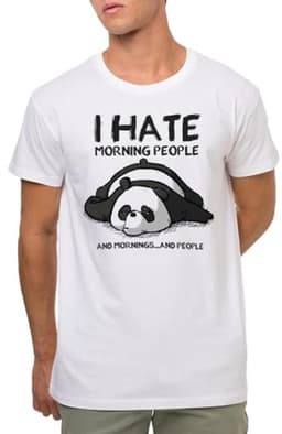 100% Katoenen T-Shirt met Korte Mouwen voor Mannen en Vrouwen, 5 Maten, Wit T-Shirt, I Hate Morning People — thumbnail 5