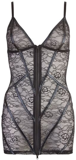 Cottelli Collection – Kanten Jurk met Erotische Kenmerken en Wetlook Strepen voor Plezier en Uitdaging – Maat M - Zwart — thumbnail 2