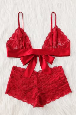 La Nuita Rode Kanten Bh Set Dames - Bralette met Grote Satijnen Strik en Korte Slip - Tweedelige Lingerie Set (S t/m XL) — thumbnail 10