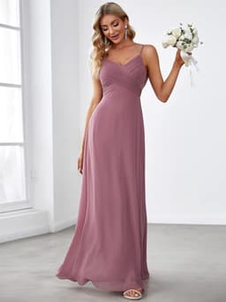 Elegante Avondjurk Lange A-lijn V-hals Chiffon Wikkeljurk Bruiloft Gast — thumbnail 3