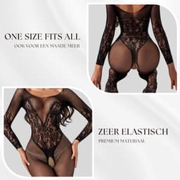 Elana - Ismara - Bodystocking Erotische Lingerie met Open Kruis - Catsuit - S t/m XL - Sexy Dames Lingerie - Zwart — thumbnail 3