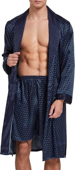 Luxe Satijnen Badjas Set Heren met Lange Mouwen en Korte Broek — thumbnail 7