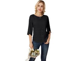 Damesshirt met Glanzende Paillettenprint - Ronde Hals - 3/4 Mouwen met Split - Feestelijk Top