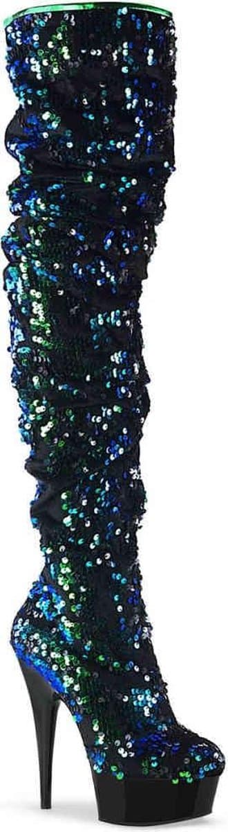 Pleaser - DELIGHT-3004 Plateau overknee Laarzen - US 7 - 37 Shoes - Groen/Zwart — afbeelding 1