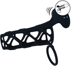 Vibrerende Kooi Silicone Penis Huls en Balring - Zwart — thumbnail 1