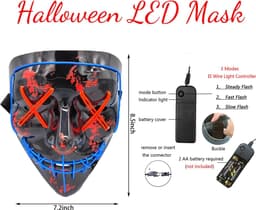 Oplichtend LED Halloween Masker - Lichtgevend El Wire Gezichtsmasker voor Kinderen en Volwassenen | Carnaval & Feest — thumbnail 5