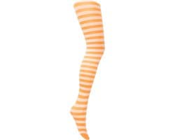 Gestreepte Panty - Maillot Kinderen - Feest Garderobe - Opvallende Kleuren - 9-11 Jaar - Oranje Wit