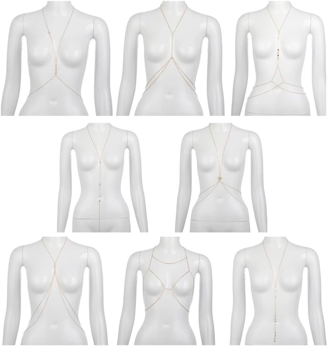 Body Chain Set - Lichaamsketting Rugketting - Feestelijke Outfit - Verstelbare Maat - Universele Pasvorm - Goudkleurig — afbeelding 1