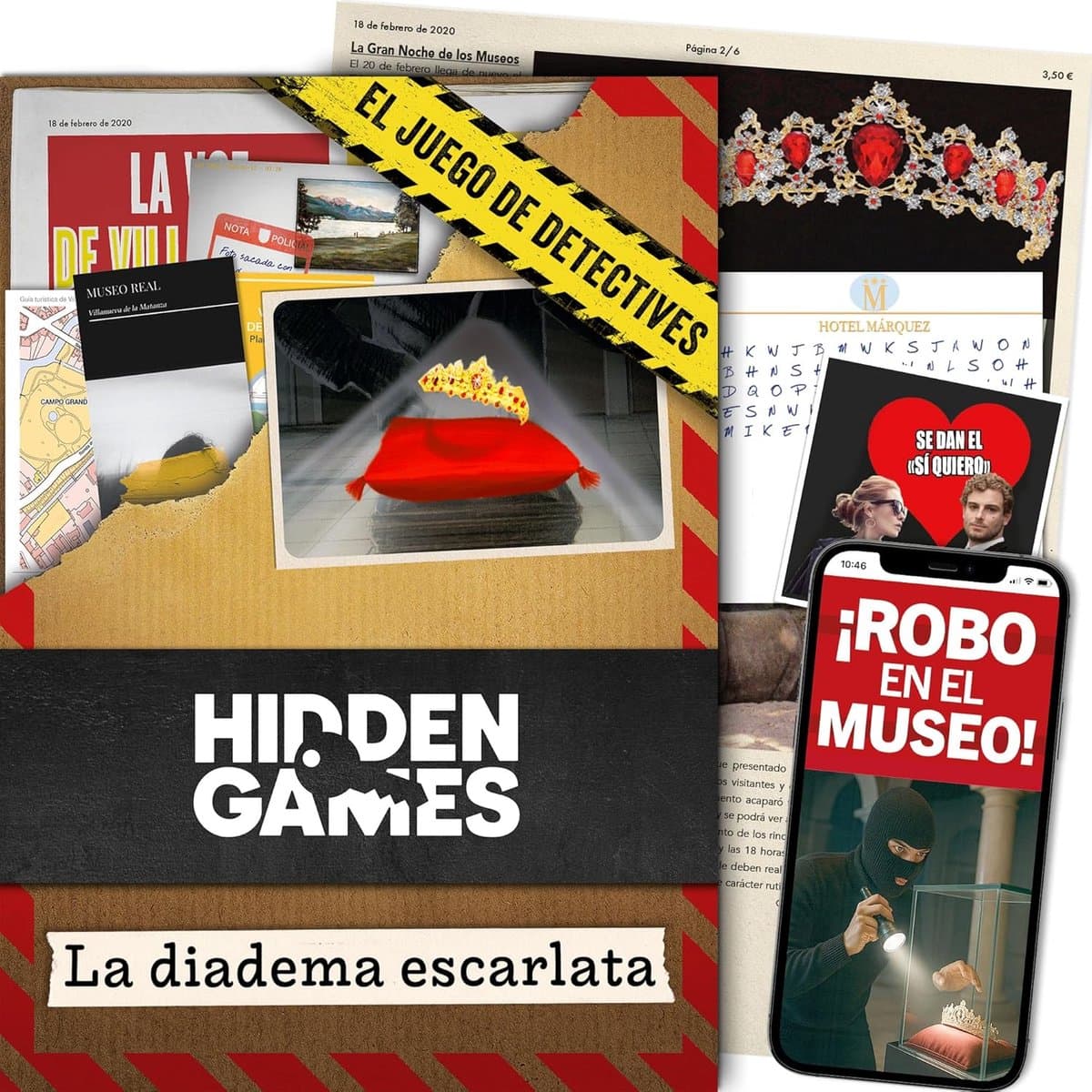 Misdaadspel - Escaperoom spel - Moordonderzoek - Multimediale elementen - 32 x 23 cm - La Diadema Escarlata — afbeelding 1