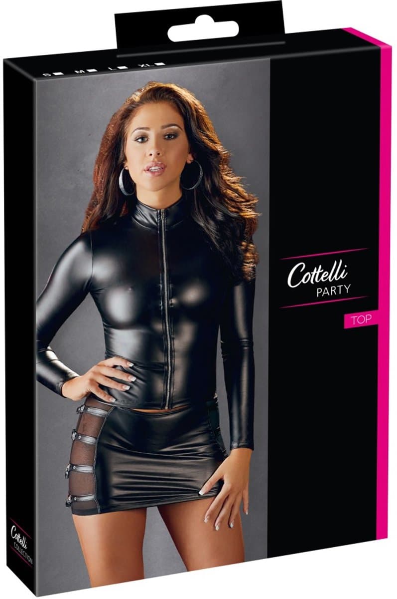 Cottelli Collection – Wetlook Shirt met Lange Mouwen Als Pure Verleiding voor Spannende Dates – Maat L - Zwart — afbeelding 1