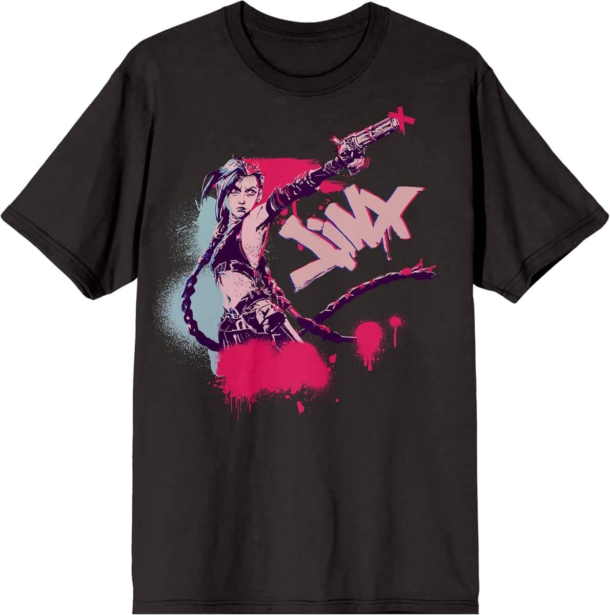 Zwart T-Shirt met Grote Jinx Art Print - League of Legends & Arcane Fans — afbeelding 1
