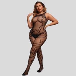 Elana Noctara Plus Size Bodystocking – Zwart Visnet met Sierlijk Patroon – Hoge Rekbaarheid – Sensuele Full Body Lingerie — thumbnail 9