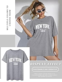 Dames Oversized T-shirt met Letterprint en Ronde Hals - Vintage Los Angeles Style — thumbnail 4