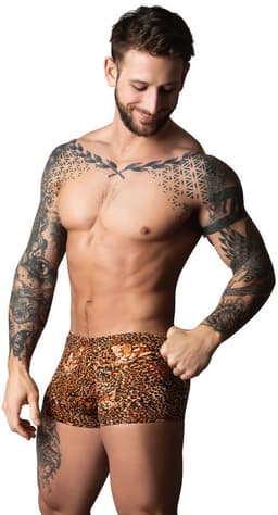 Male Power Sexy Pouch Short met Zwarte penisring - S - Luipaard - Bruin — thumbnail 1