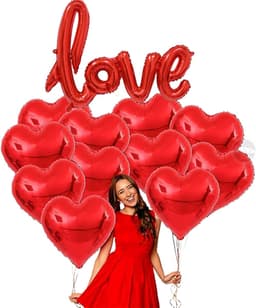 Hart Ballonnen Set - Valentijn Decoratie - Romantische Sfeer - Inclusief Rozenblaadjes - 30+1 Stuks - Rood — thumbnail 5