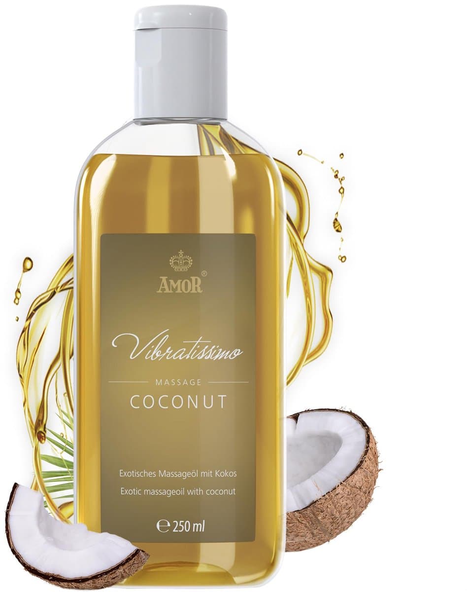 Vibratissimo 'Coconut': exotische massageolie met kokosnoot, liefdesolie, erotische olie — afbeelding 1