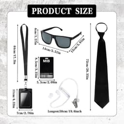 Agent Costume Accessory Set, Men in Black Fancy Dress Including Black Sunglasses, Tie, Earphone, ID Card & Card Holder - ShopVlot — thumbnail 2