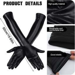 Vrouwen handschoenen 50 cm - glanzend zwart - leerlook - sexy uitstraling voor feesten - ShopVlot — thumbnail 2