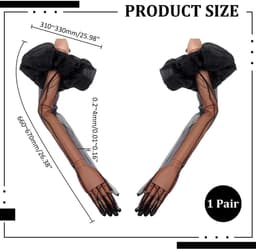 Lange Tulle Handschoenen - Zwart - Puff Mouwen - Perfect voor Bruiloften - ShopVlot — thumbnail 2