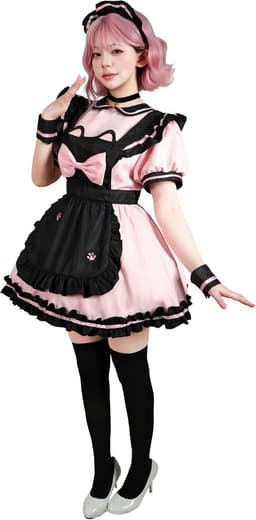 French Maid Kostuum Roze 6-delig - Schort met Poot Borduursel - Perfect voor Cosplay en Halloween - ShopVlot — thumbnail 3