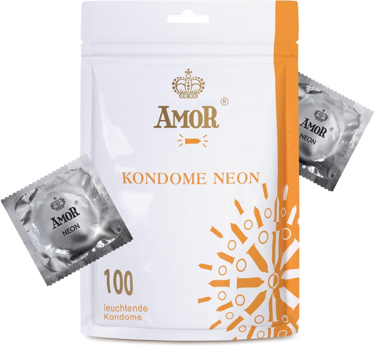 AMOR Premium Neon Condooms, Met extra dunne of dikke wanddikte lichtgevende condooms Ø 53 mm, 100 stuks — afbeelding 1