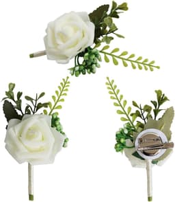 6 wit roos bruiloft bruid bloem corsages, bruiloft broche voor mannen, bruid, bruidegom, bruidsmeisjes, getuigen, gasten — thumbnail 5
