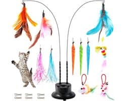 JOY 14st interactief kattenspeelgoed - hengel, toverstokken en 11 verwisselbaar speelgoed met zuignap