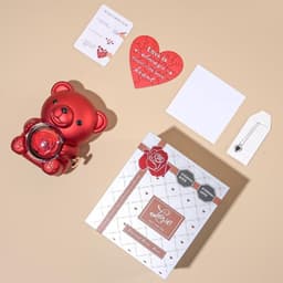 Romantische Beer - Pluche Bloem - Speciale Gelegenheid - Verborgen Juwelendoos - 10x12x16 cm - Rood — thumbnail 3