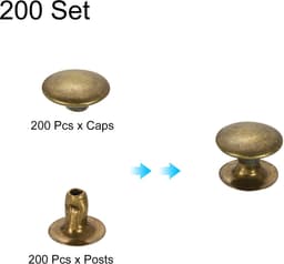 200 sets 8 mm lederen klinknagels, enkele doppen, holle klinknagels, koolstofstaal, ronde kop, snaps, buisvormige metalen pennen voor riem, decoratie, kleding, doe-het-zelf handwerk (bruin) — thumbnail 4