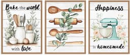 3-delig Farmhouse Bakken Wandkunst, "Bake the World with Love" Mixer & Houten Keukengerei voor Keuken Bakkerij Decor 30x40 cm Niet Ingelijst — thumbnail 1