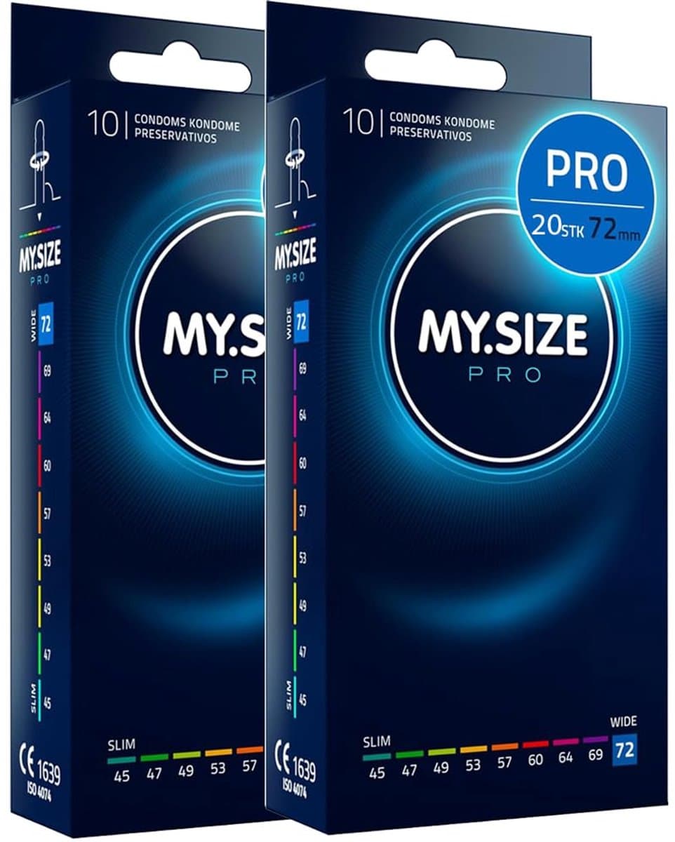 MY.SIZE PRO 20 stuks 72mm ELITE – MEGA XL condooms, hooggezuiverd Vytex-latex voor minder geur, zeer gemakkelijk te openen en af te rollen — afbeelding 1