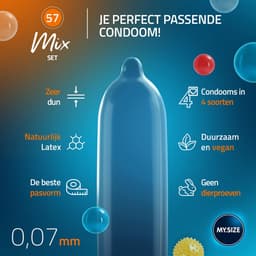 MY.SIZE Mix SET Maat 4, 57 mm: 10 Classic + 10 Condooms in 4 spannende soorten, met aroma, kleur, genopt & Classic — thumbnail 4