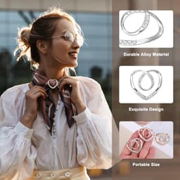 Zijden Sjaal Ring Clip 3 Stuks Hart T-Shirt Stropdassen Clips Sjaal Pin Doek Schuif Sluiting Mode Metalen Kleding Ring Houder Voor Dames Sieraden Accessoires Cadeau Zilver Toon — thumbnail 2
