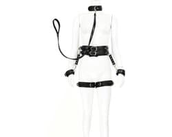 Adultshop - Luxe 5-delige BDSM bondage harnas set PU leder- zwart - Onderdanig - Kinky - BDSM - Roleplay