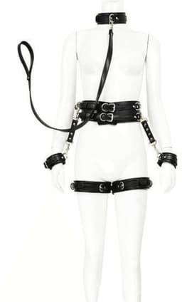 Adultshop - Luxe 5-delige BDSM bondage harnas set PU leder- zwart - Onderdanig - Kinky - BDSM - Roleplay — thumbnail 1