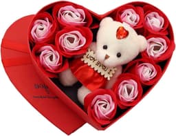 Luxe Cadeauset - Rozen en Beer - Cadeau Geven - Duurzaam Decoratief - 17 x 16 cm - Roze — thumbnail 1