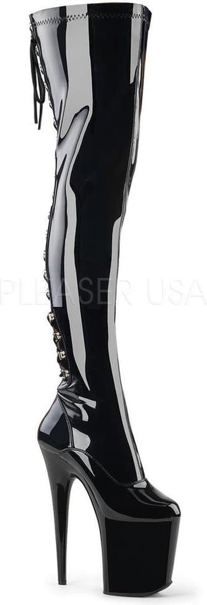 Pleaser - FLAMINGO-3063 Plateau Overknee Laarzen - Paaldans schoenen - 39 Shoes - Zwart — afbeelding 1