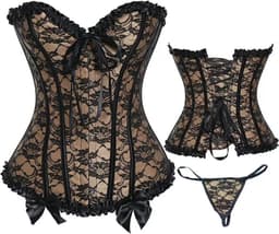 Sexy Korset - beige met zwart - maat M - burleske - zandloperfiguur - elegant - verstelbaar - uniseks - burlesque — thumbnail 5