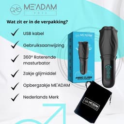 ME'ADAM - 360° Roterende blowjob masturbator - Pocket Pussy - Incl glijmiddel & opbergtas - luxe masturbator -Masturbator Voor Man - Elektrisch - Oplaadbaar - Waterdicht - Waterproof - Sex Toys - Penis Stimulator - Zwart - fluisterstil — thumbnail 9